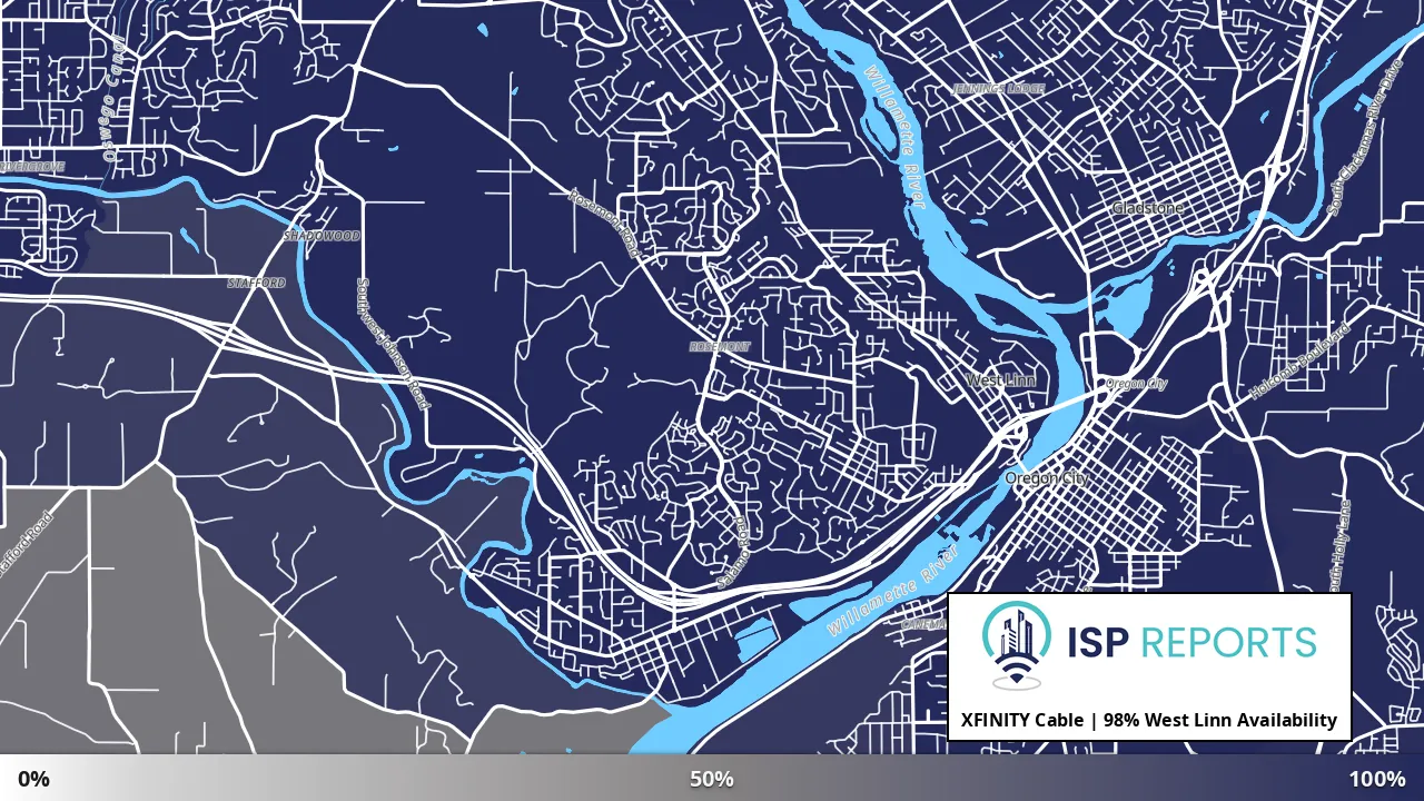 West Linn, OR map of internet availability