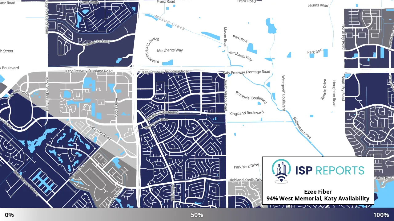West Memorial, Katy, TX map of internet availability