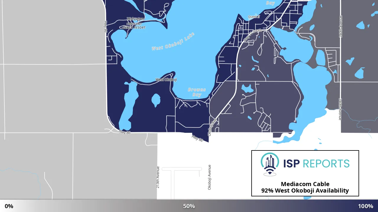 West Okoboji, IA map of internet availability