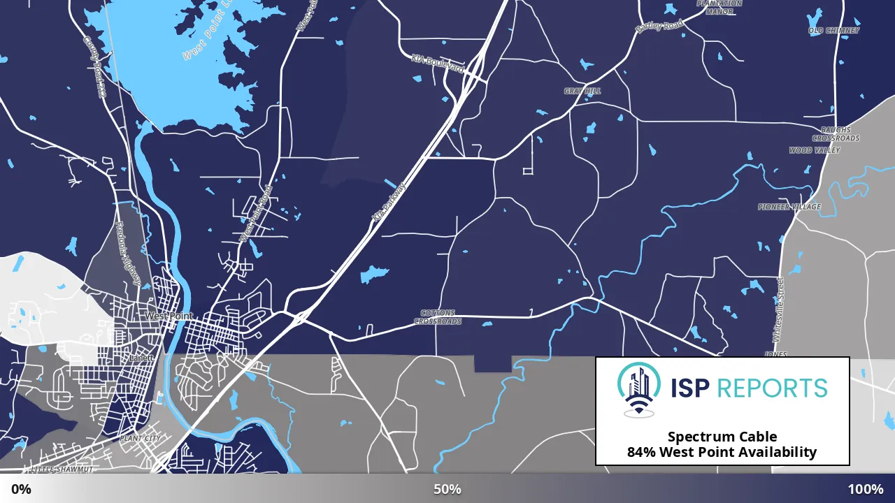 West Point, GA map of internet availability