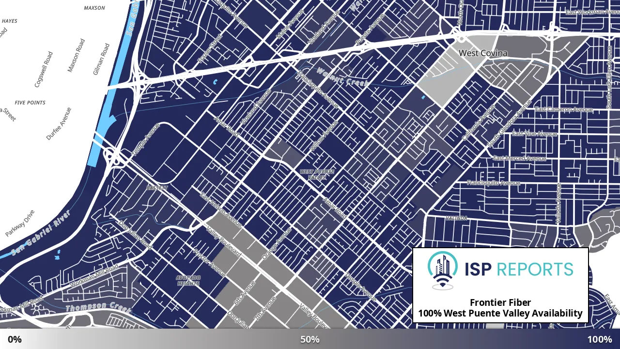 West Puente Valley, CA map of internet availability