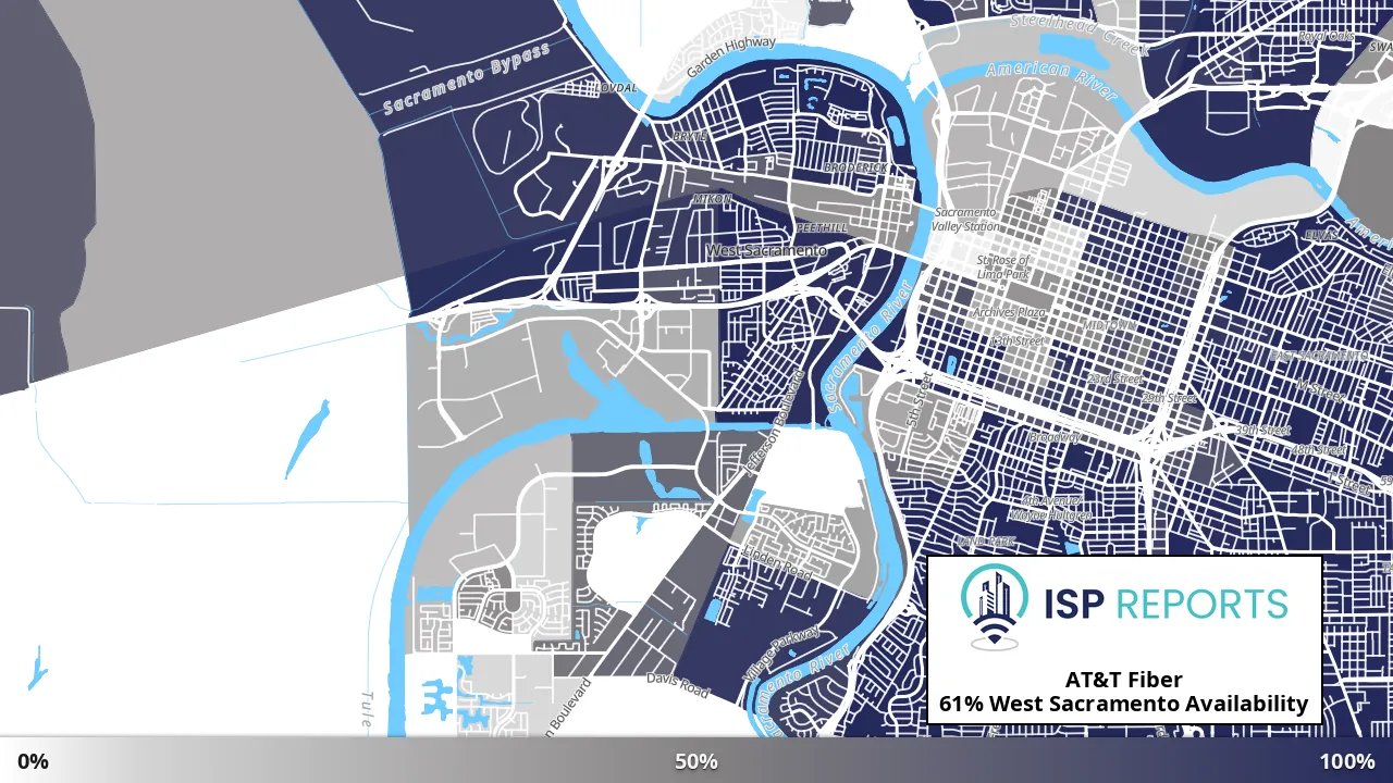 West Sacramento, CA map of internet availability