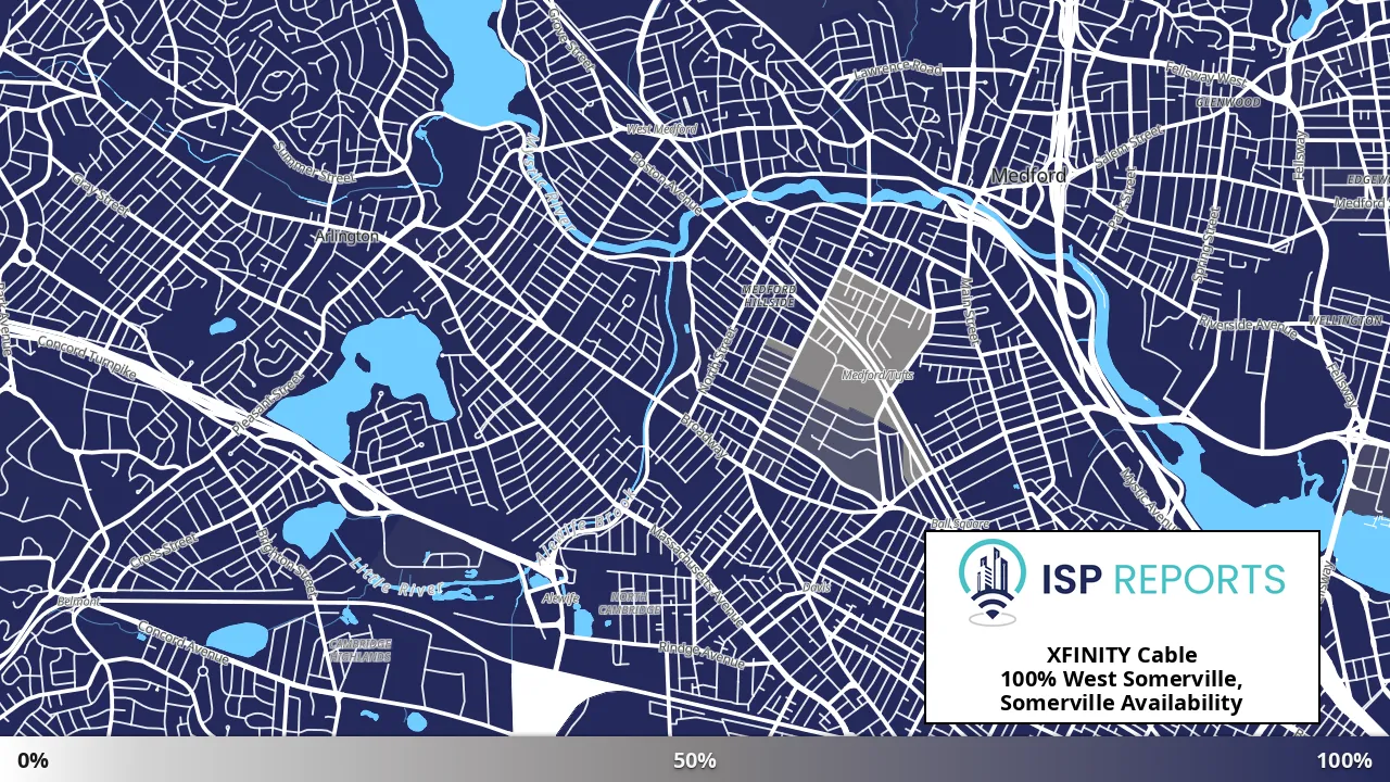 West Somerville, Somerville, MA map of internet availability