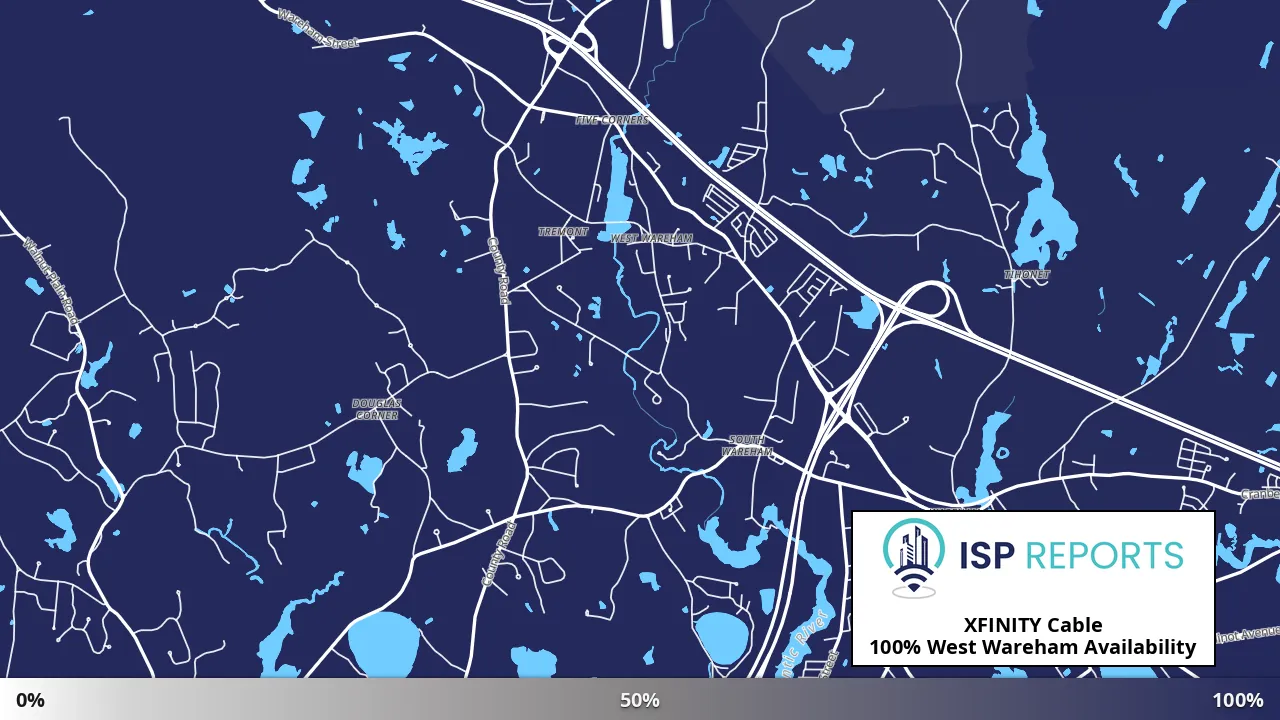 West Wareham, MA map of internet availability