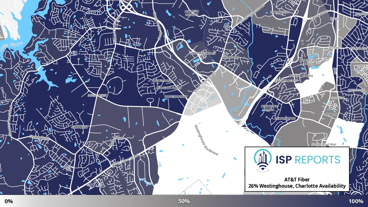 Westinghouse, Charlotte, NC map of internet availability