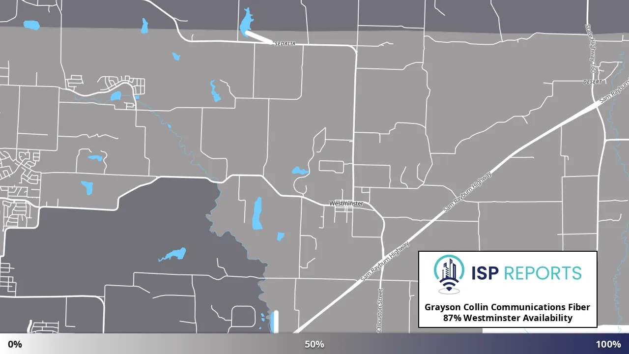 Westminster, TX map of internet availability