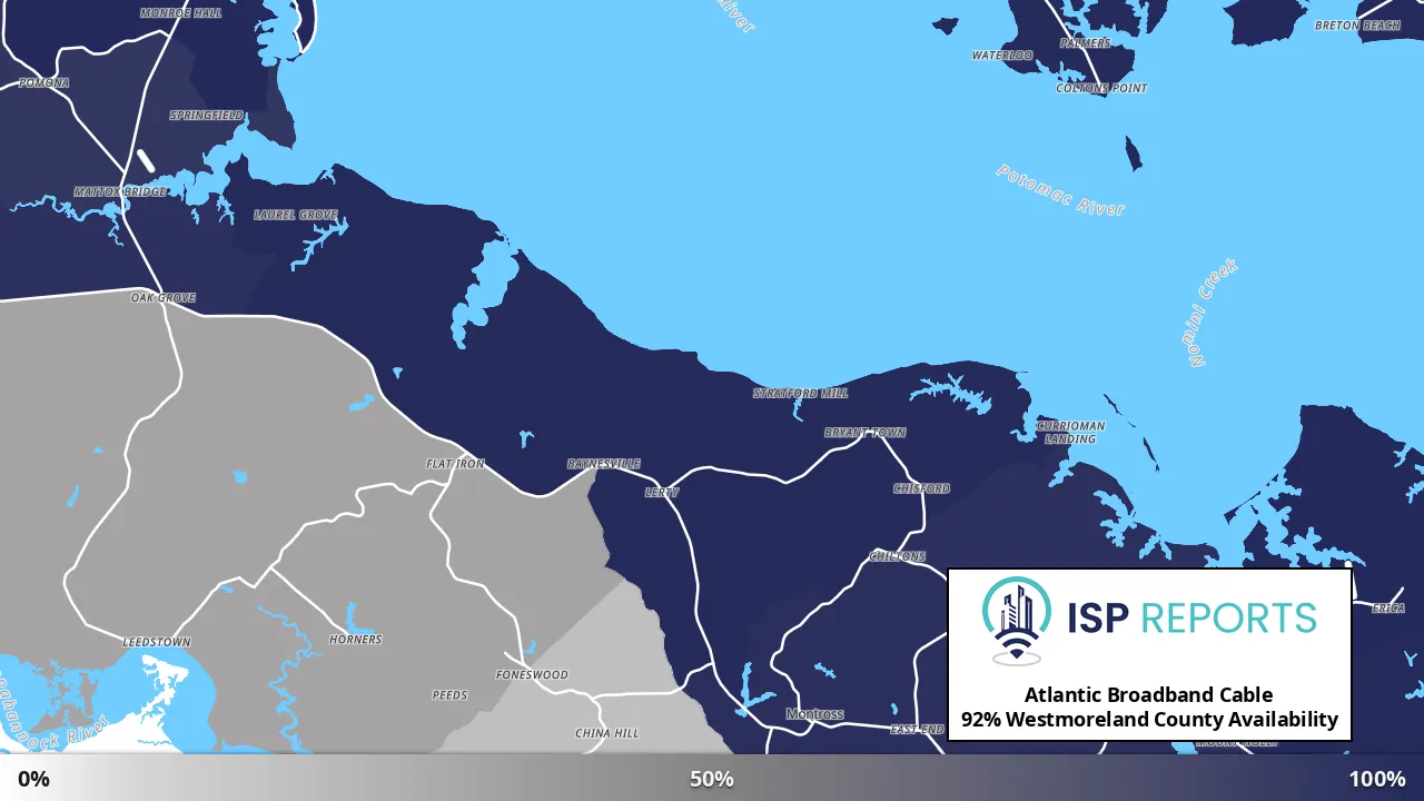 Westmoreland County, VA map of internet availability