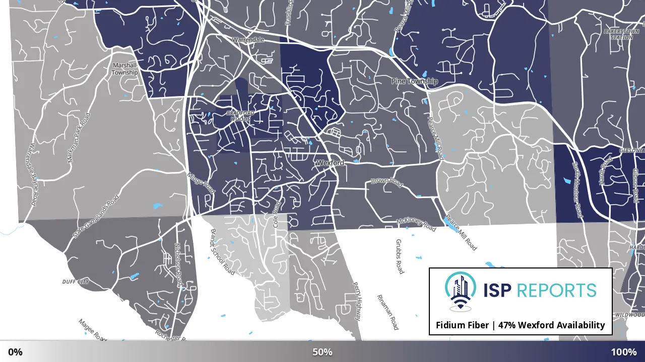 Wexford, PA map of internet availability