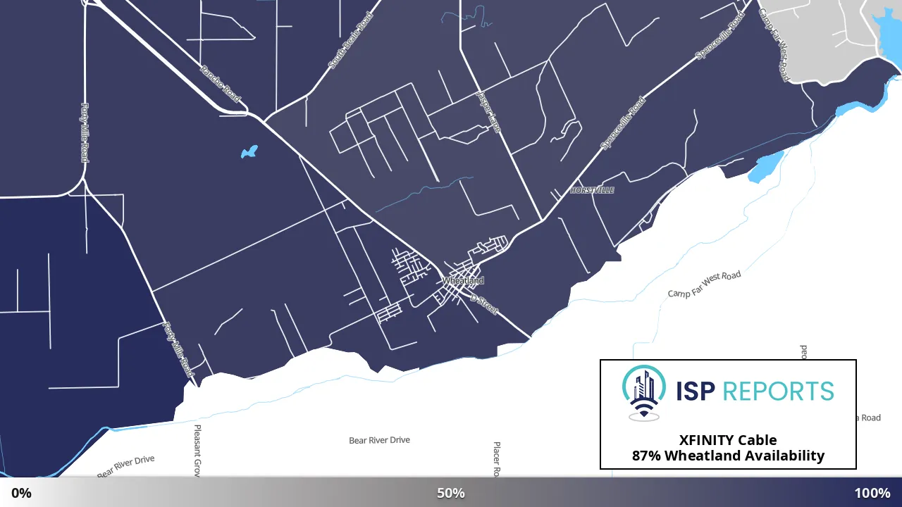 Wheatland, CA map of internet availability
