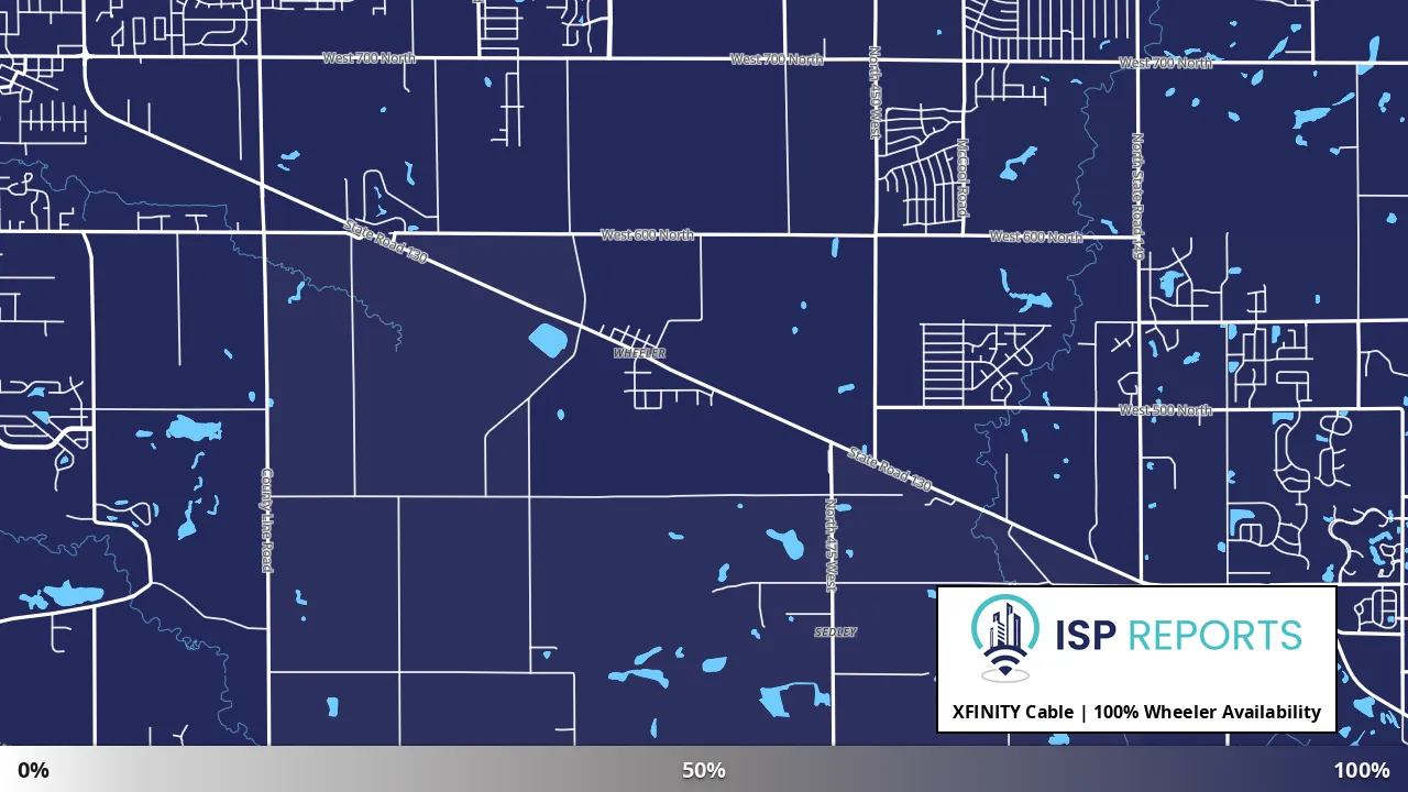 Wheeler, IN map of internet availability