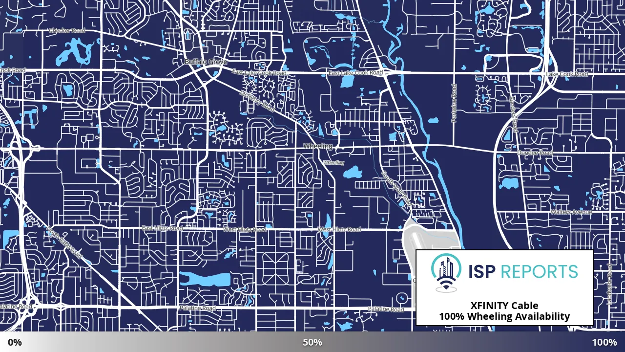 Wheeling, IL map of internet availability
