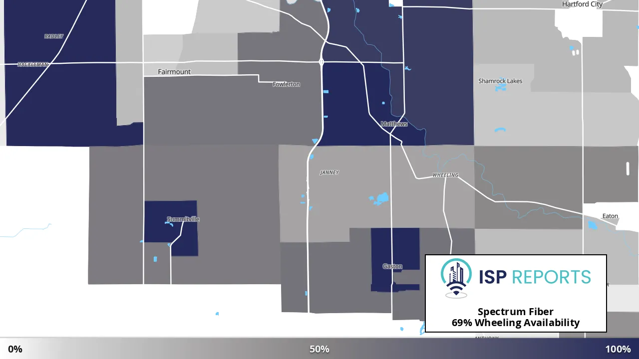 Wheeling, IN map of internet availability