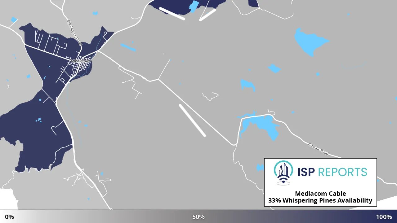 Whispering Pines, CA map of internet availability