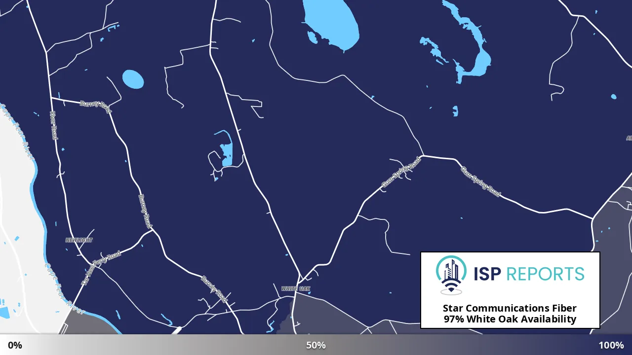 White Oak, NC map of internet availability