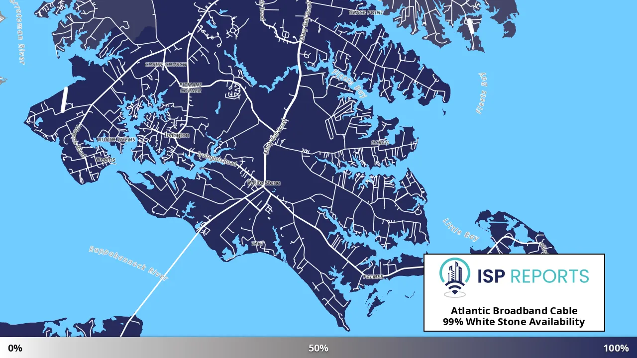 White Stone, VA map of internet availability