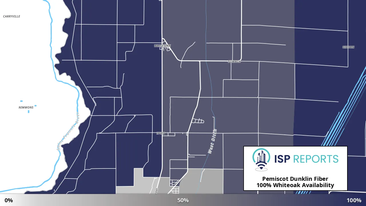 Whiteoak, MO map of internet availability