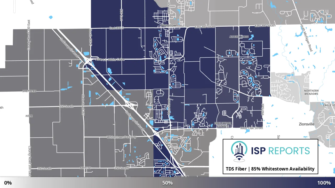 Whitestown, IN map of internet availability