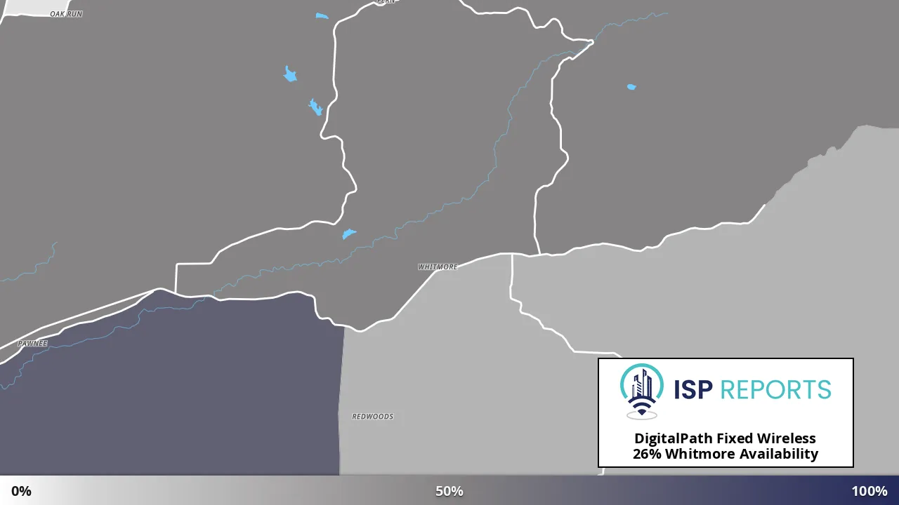 Whitmore, CA map of internet availability
