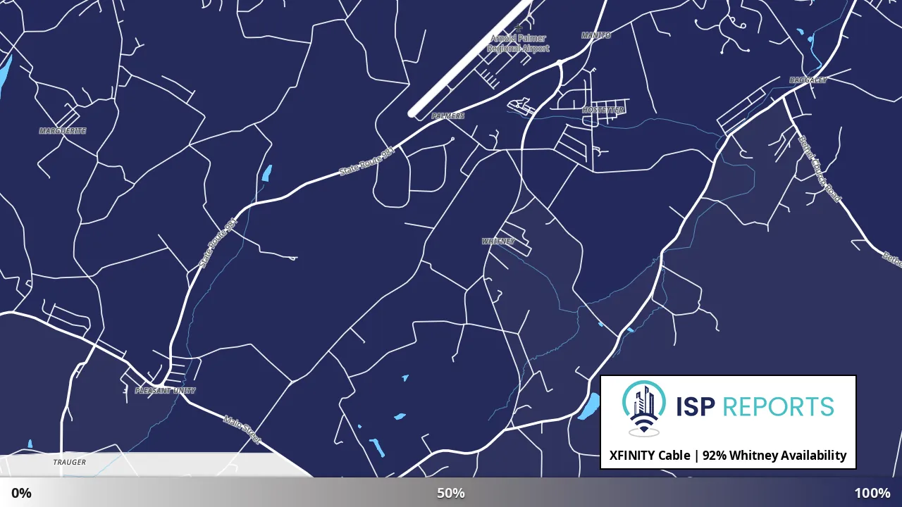 Whitney, PA map of internet availability