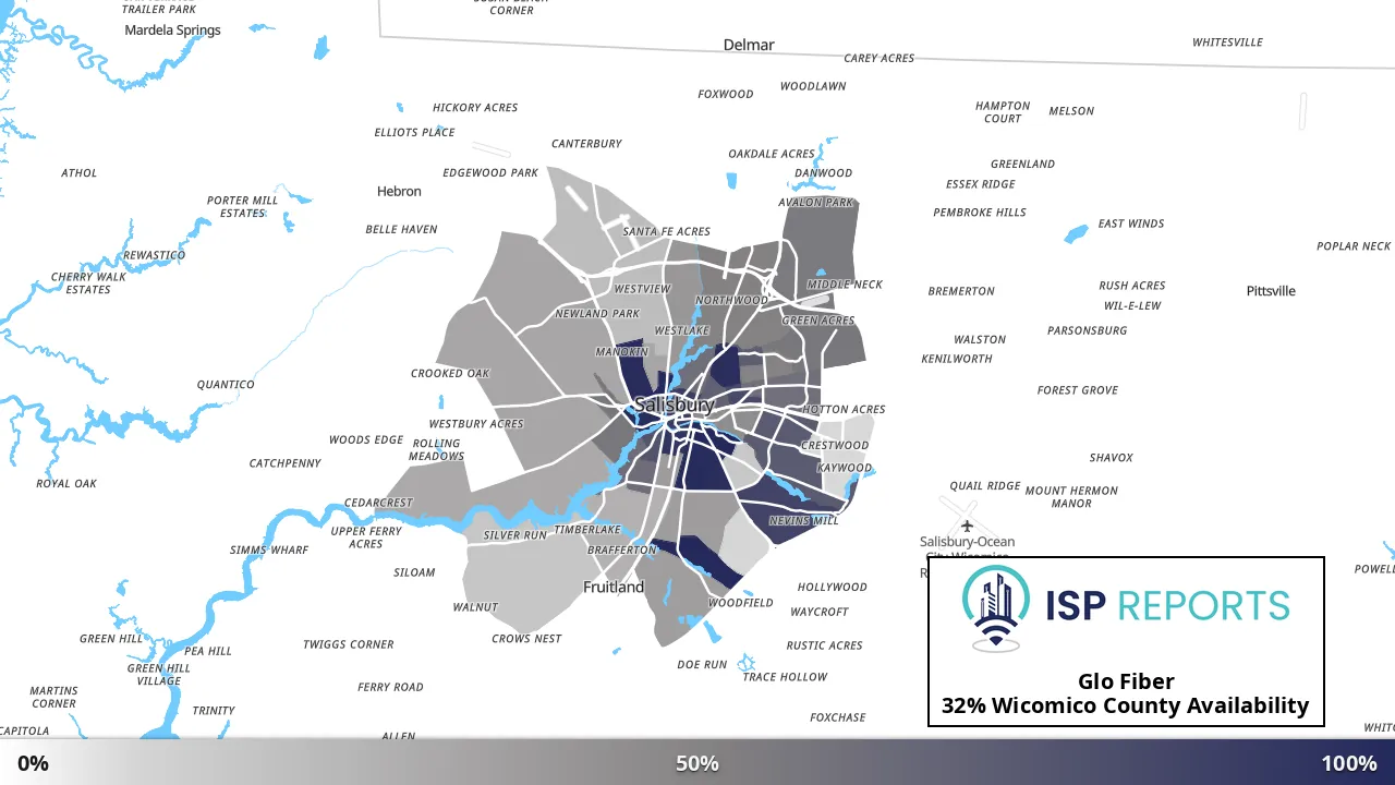 Wicomico County, MD map of internet availability