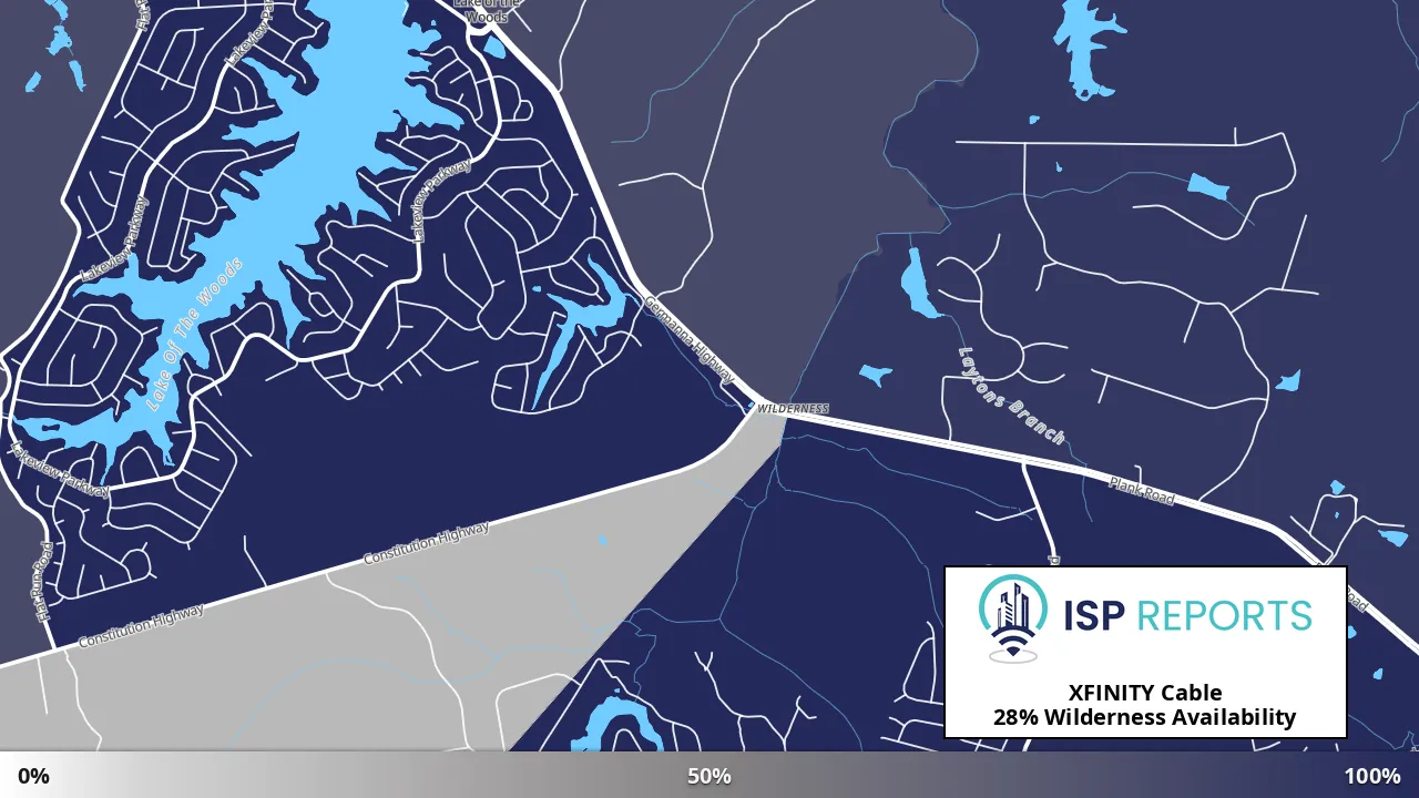 Wilderness, VA map of internet availability
