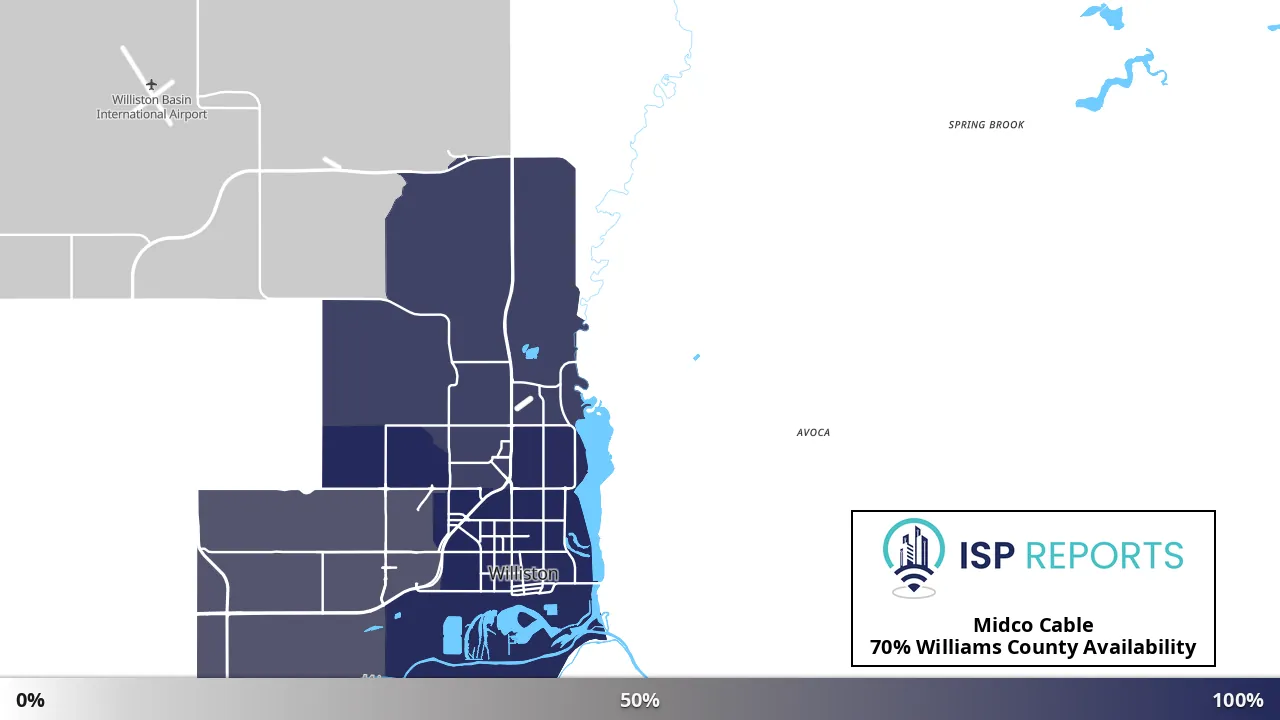 Williams County, ND map of internet availability