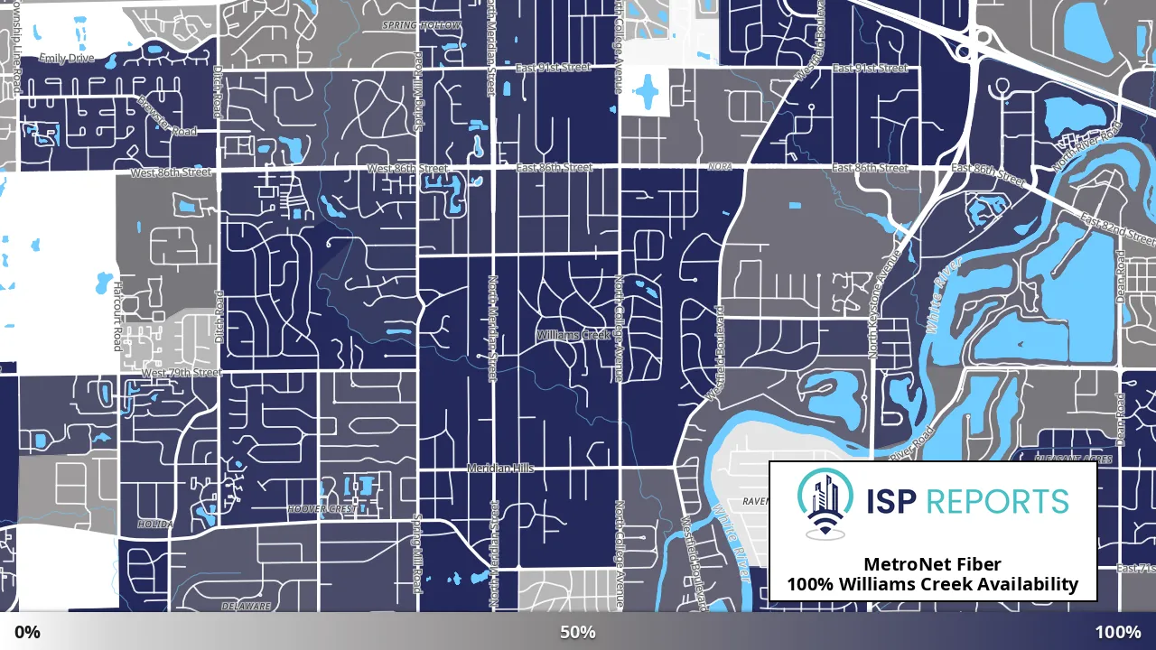 Williams Creek, IN map of internet availability