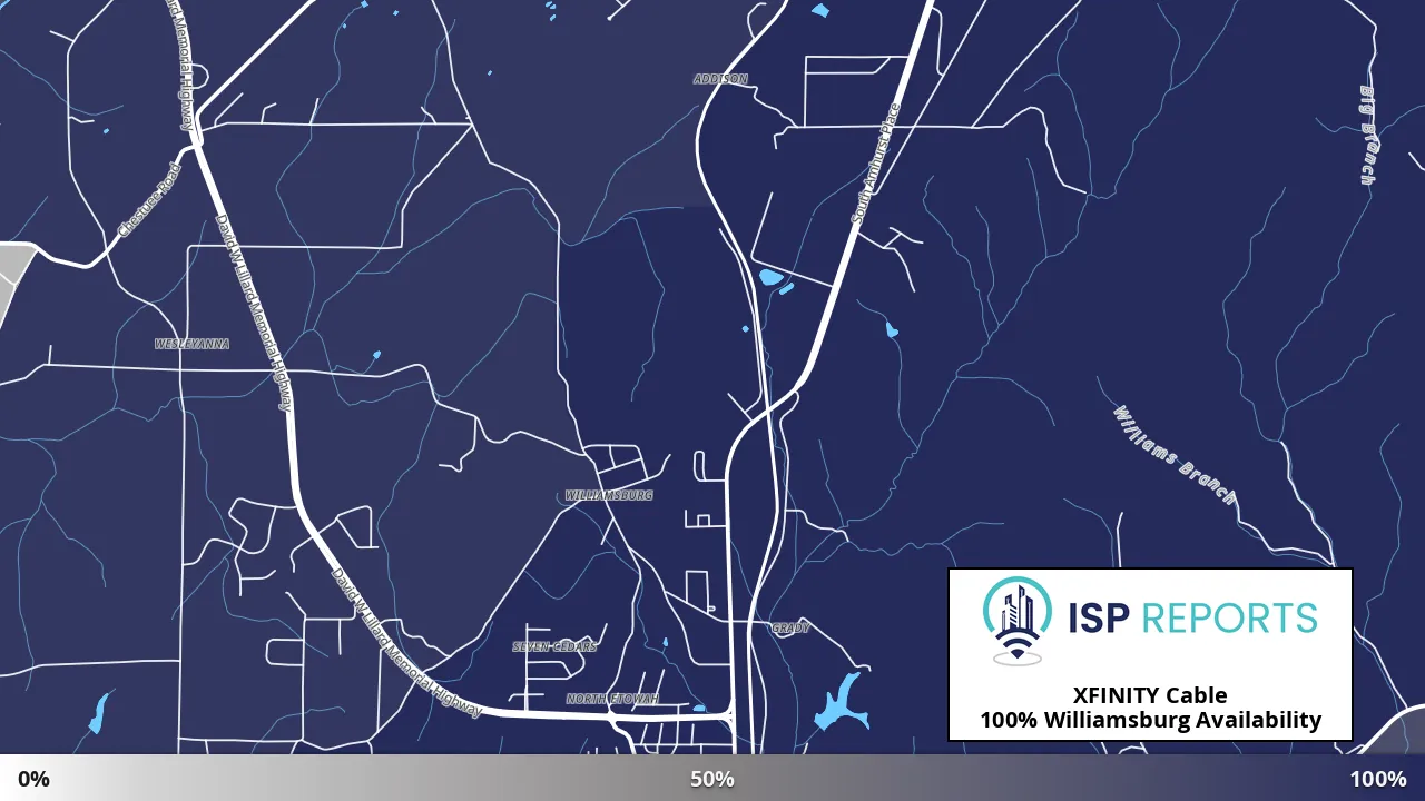 Williamsburg, TN map of internet availability