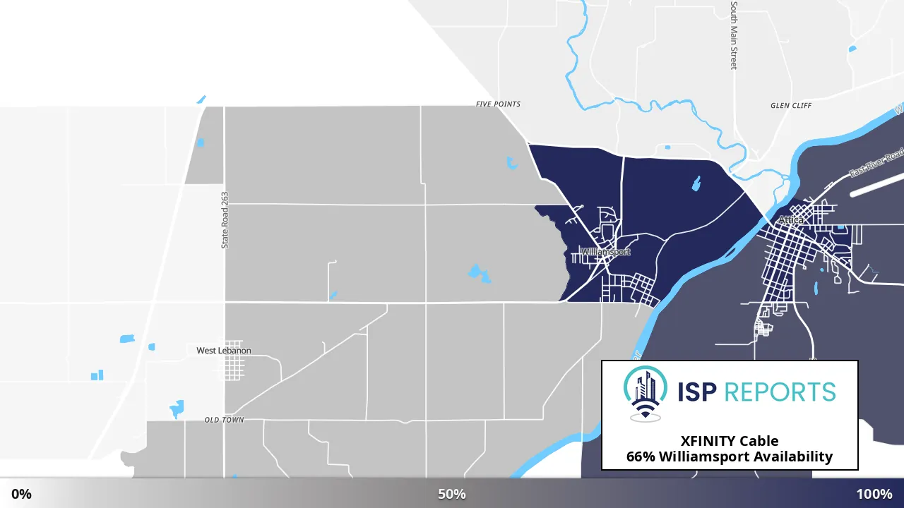 Williamsport, IN map of internet availability