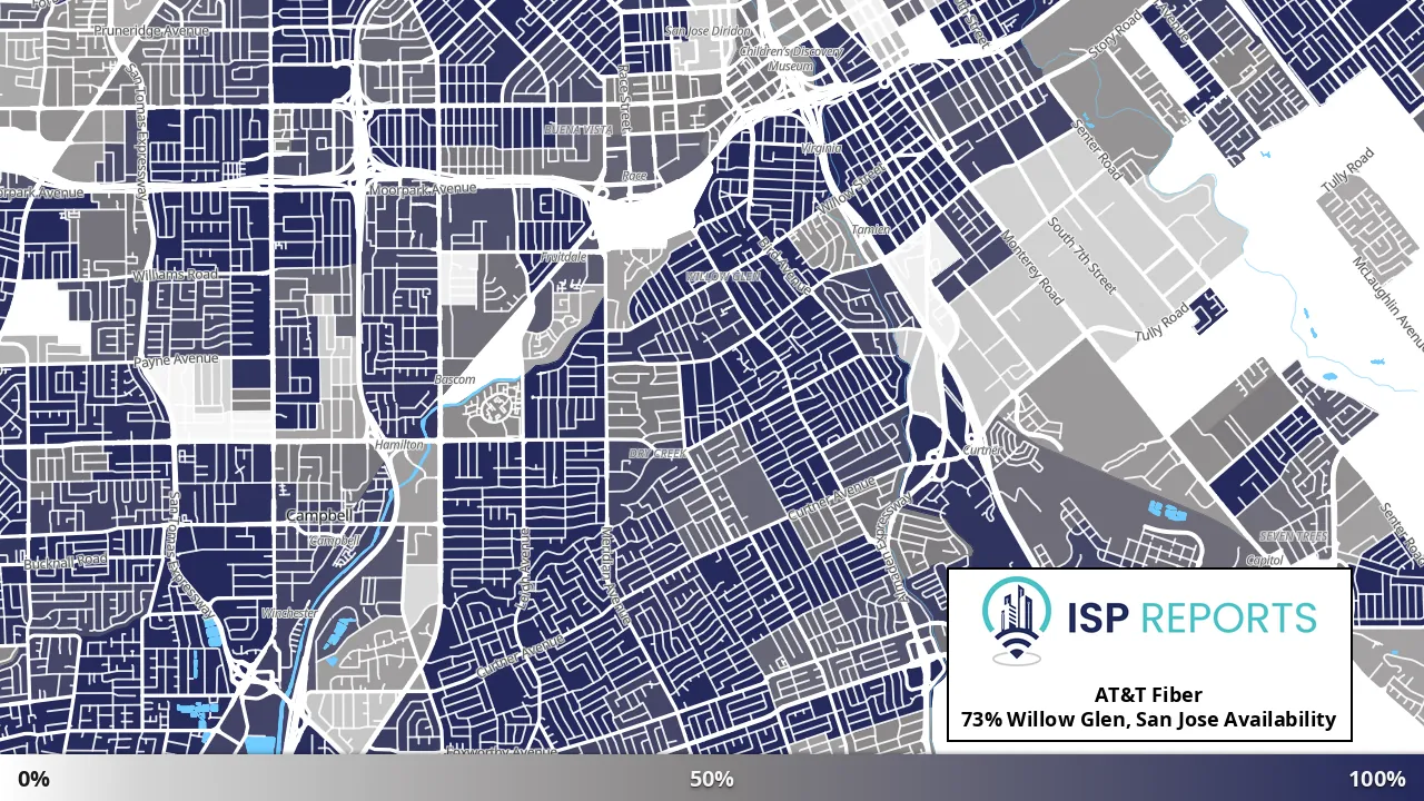Willow Glen, San Jose, CA map of internet availability