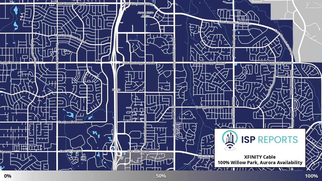 Willow Park, Aurora, CO map of internet availability