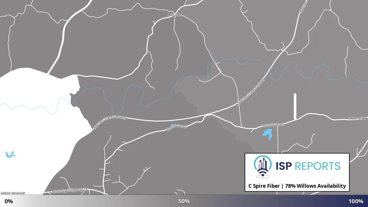 Willows, MS map of internet availability