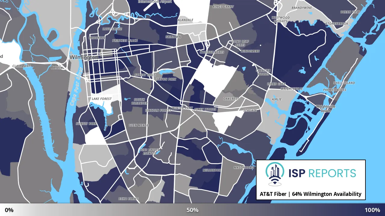 Wilmington, NC map of internet availability