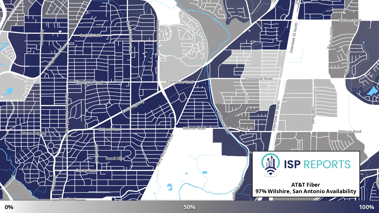 Wilshire, San Antonio, TX map of internet availability