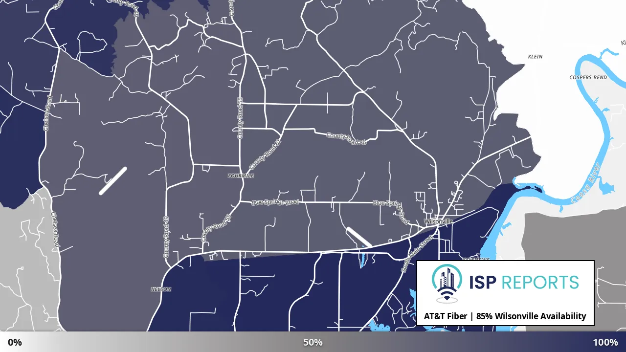 Wilsonville, AL map of internet availability