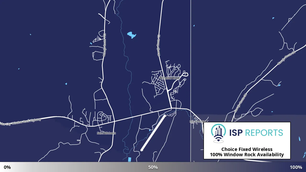 Window Rock, AZ map of internet availability