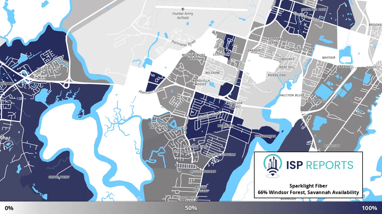 Windsor Forest, Savannah, GA map of internet availability