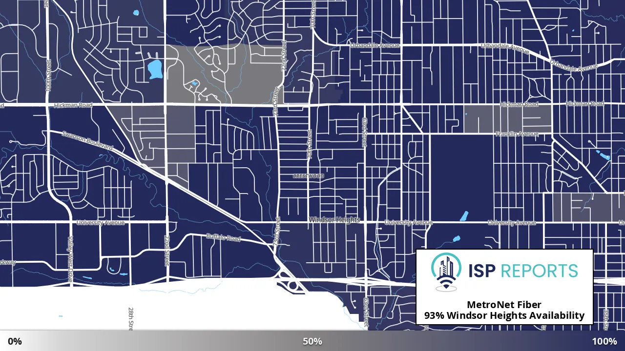 Windsor Heights, IA map of internet availability
