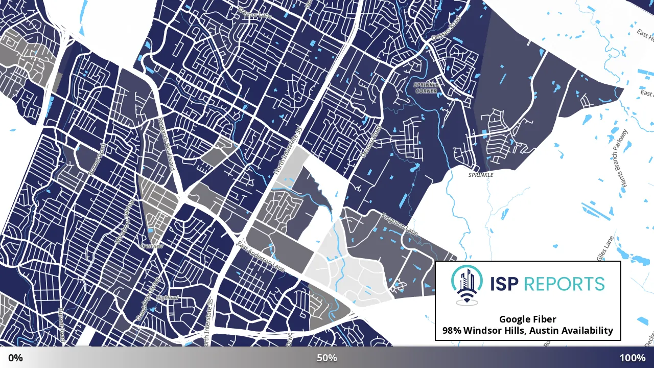 Windsor Hills, Austin, TX map of internet availability