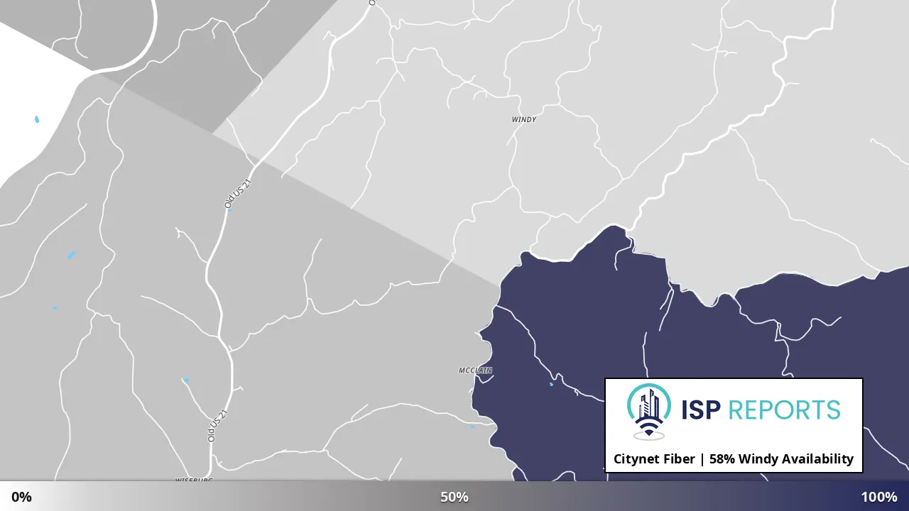 Windy, WV map of internet availability