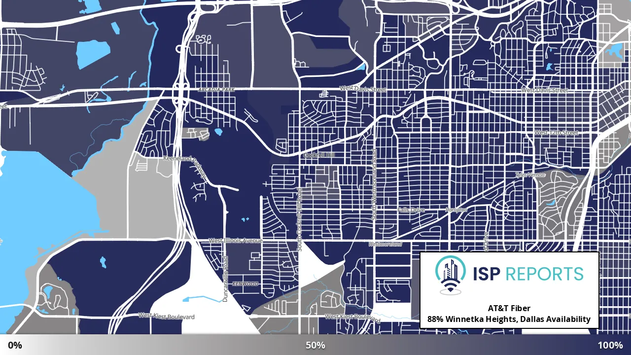 Winnetka Heights, Dallas, TX map of internet availability