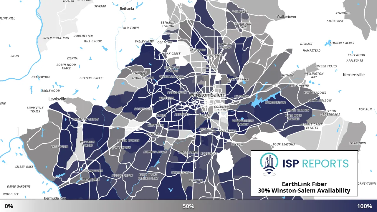 Winston-Salem, NC map of internet availability