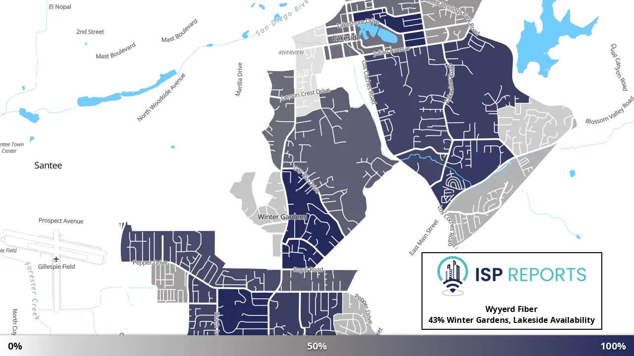 Winter Gardens, Lakeside, CA map of internet availability