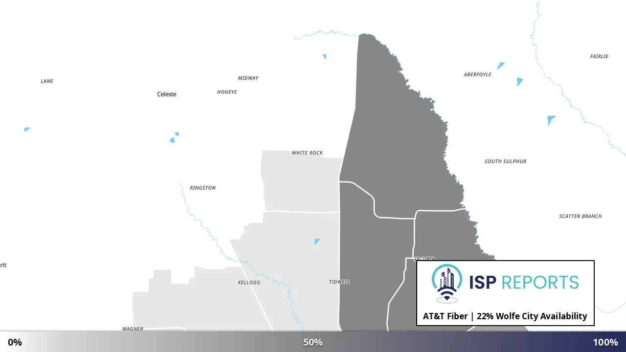 Wolfe City, TX map of internet availability