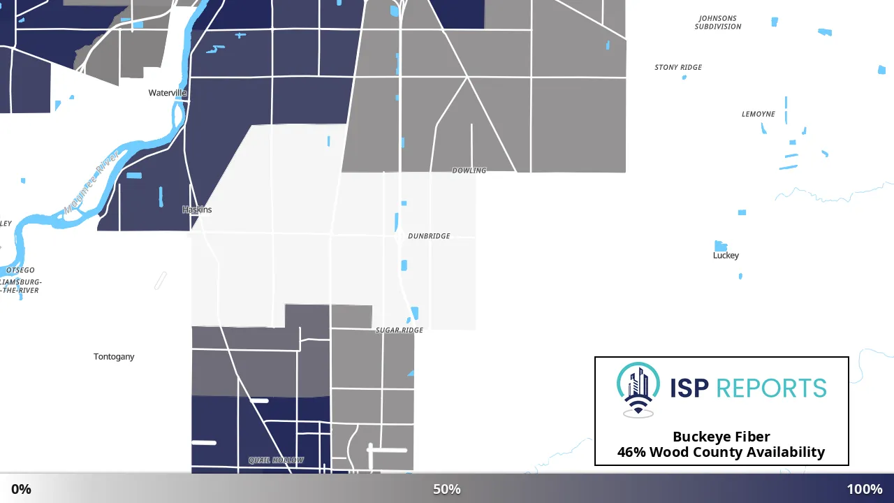Wood County, OH map of internet availability