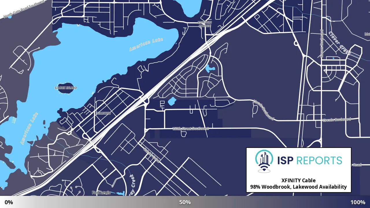Woodbrook, Lakewood, WA map of internet availability