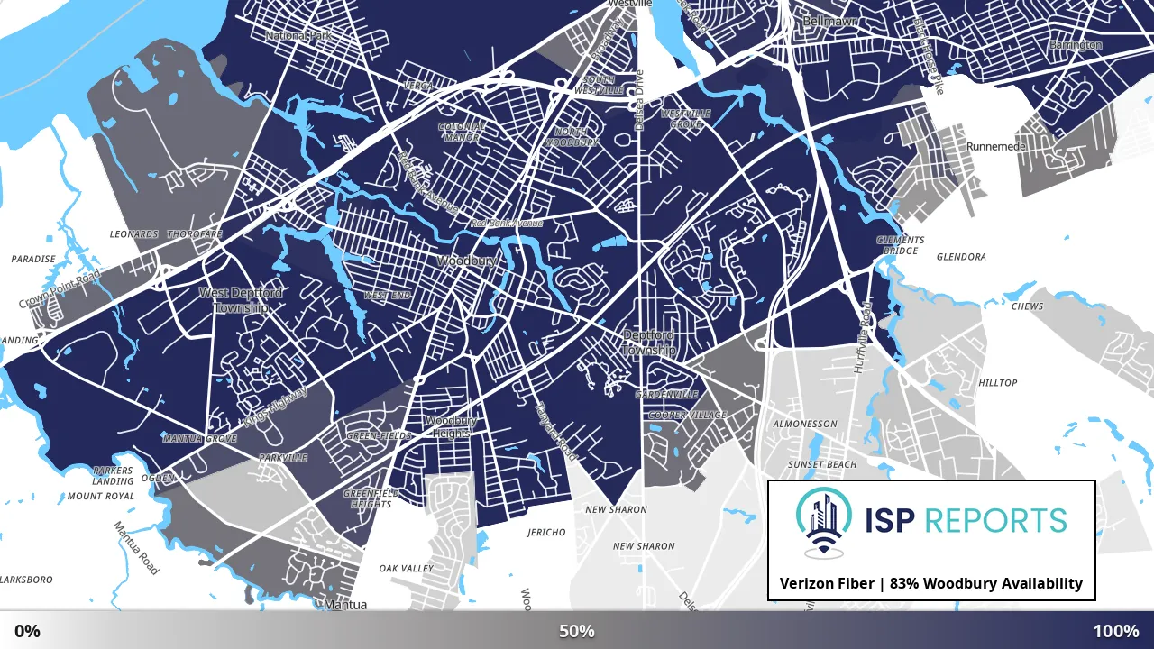 Woodbury, NJ map of internet availability