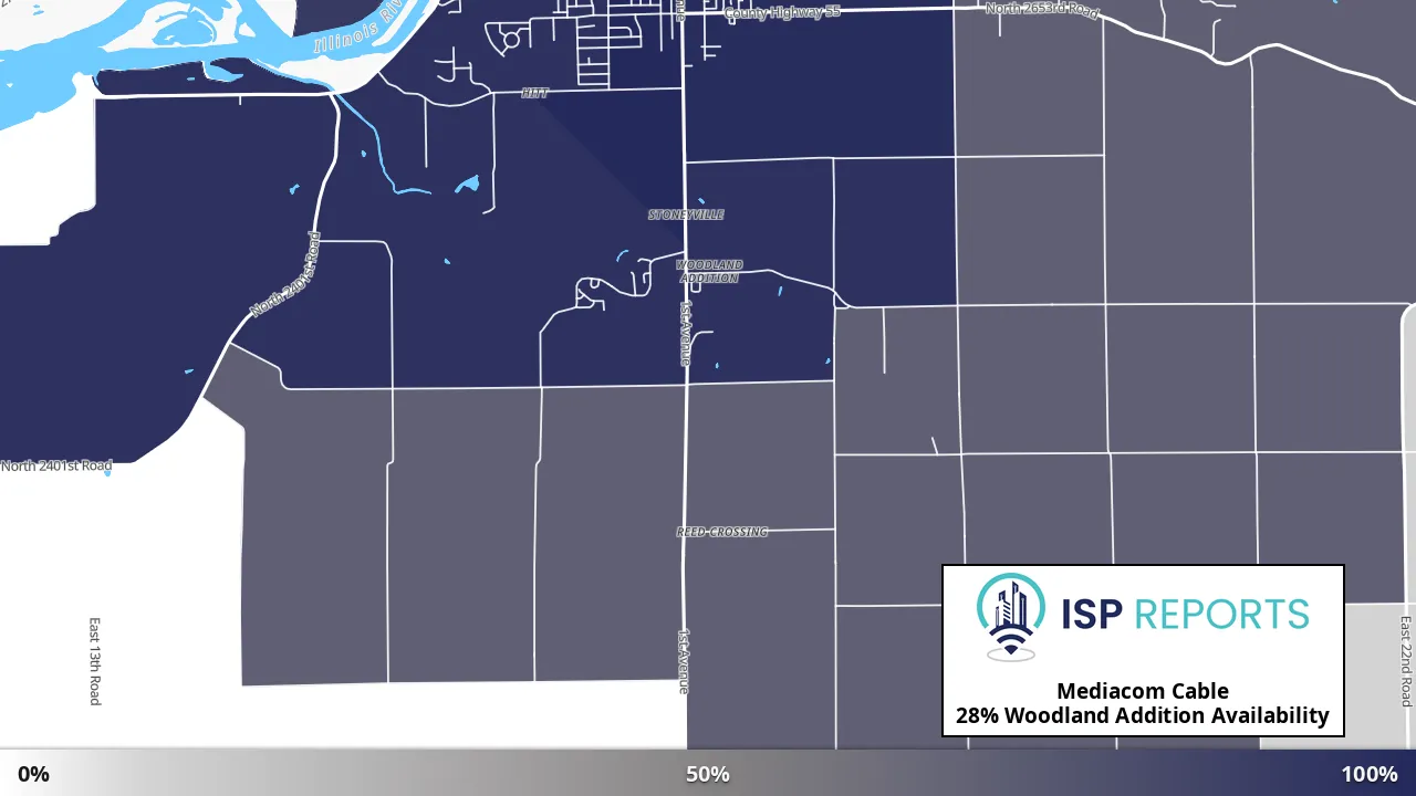Woodland Addition, IL map of internet availability