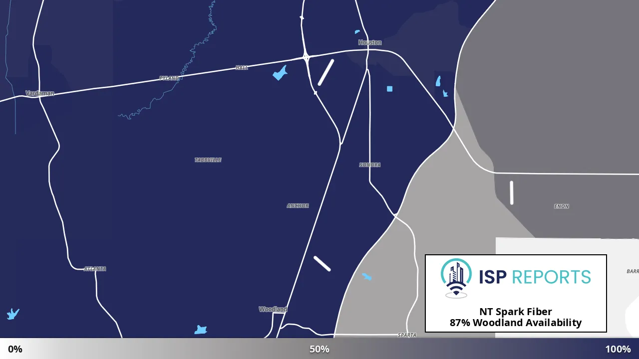 Woodland, MS map of internet availability