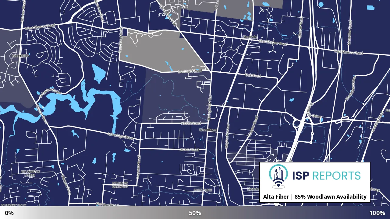 Woodlawn, OH map of internet availability